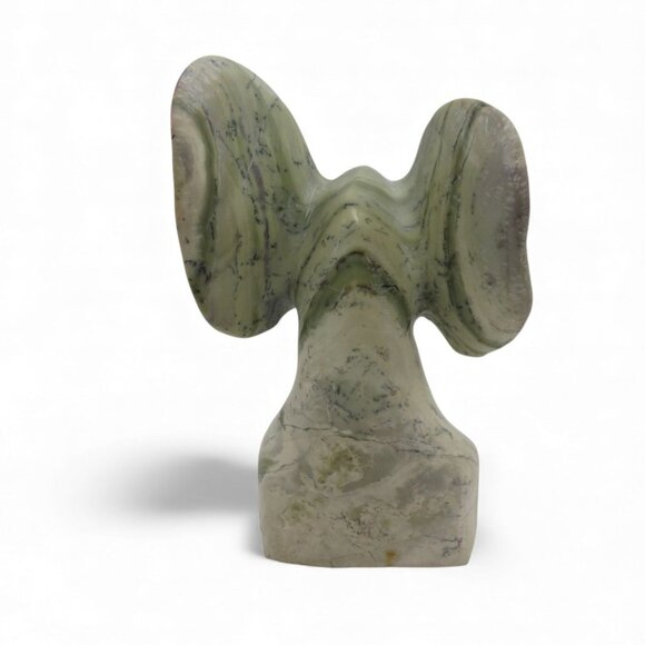 Stone Elephant Carved Green Butter Jade Stone from South Africa Signed 5.5" - Picture 3 of 10